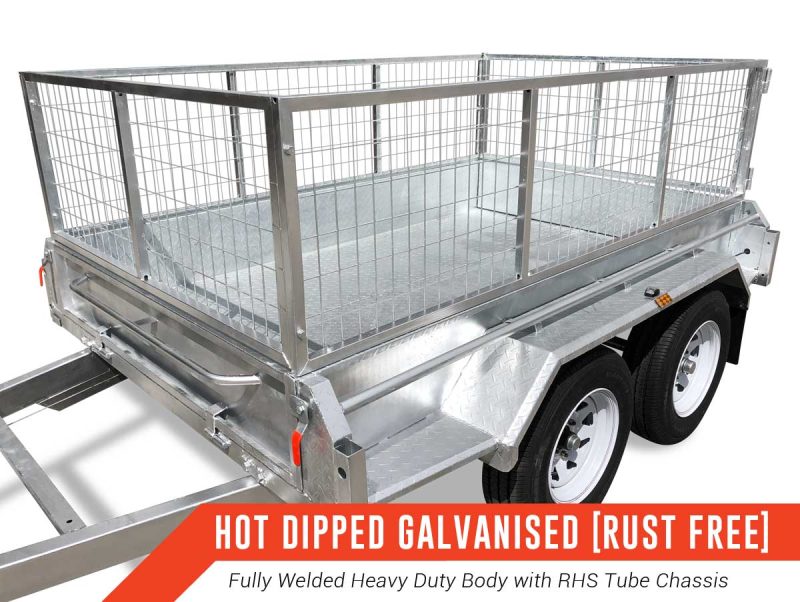 Tandem box trailer with optional cage